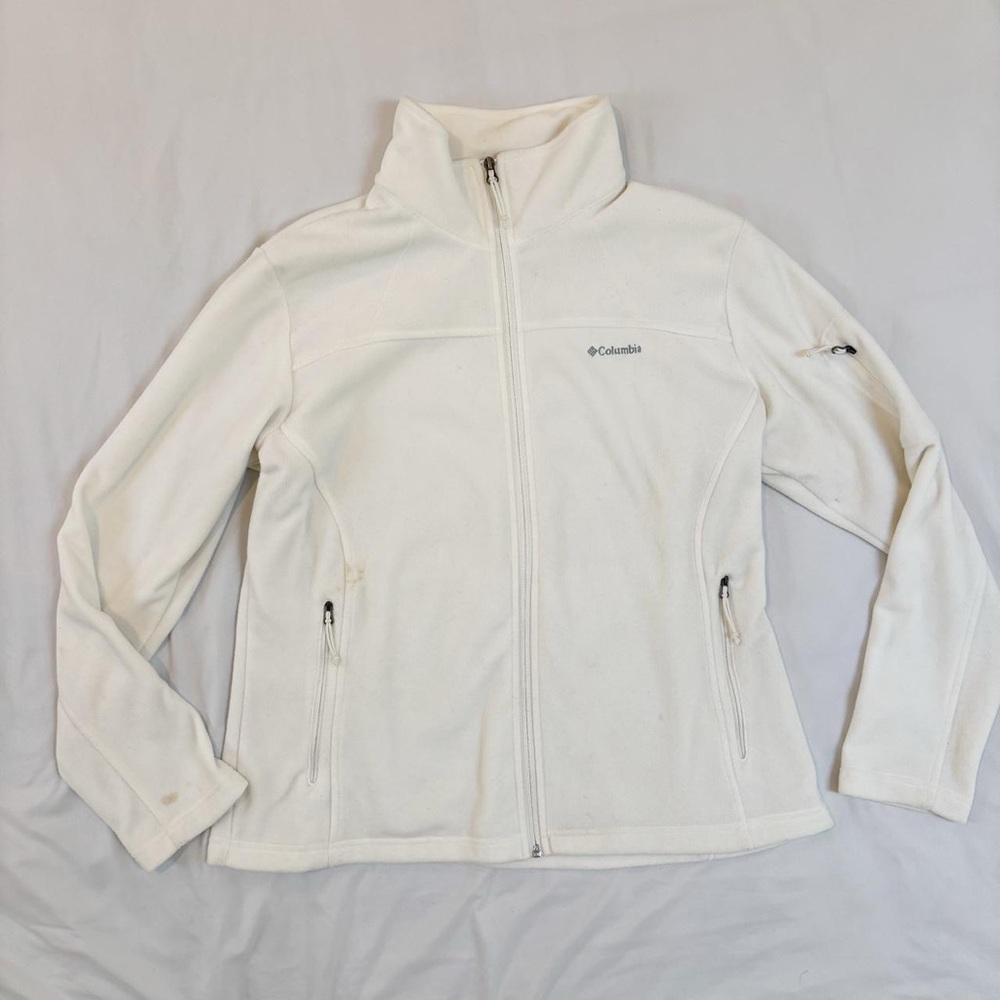 Columbia White Full Zip Up Fleece Jacket Women's Size‎ XL